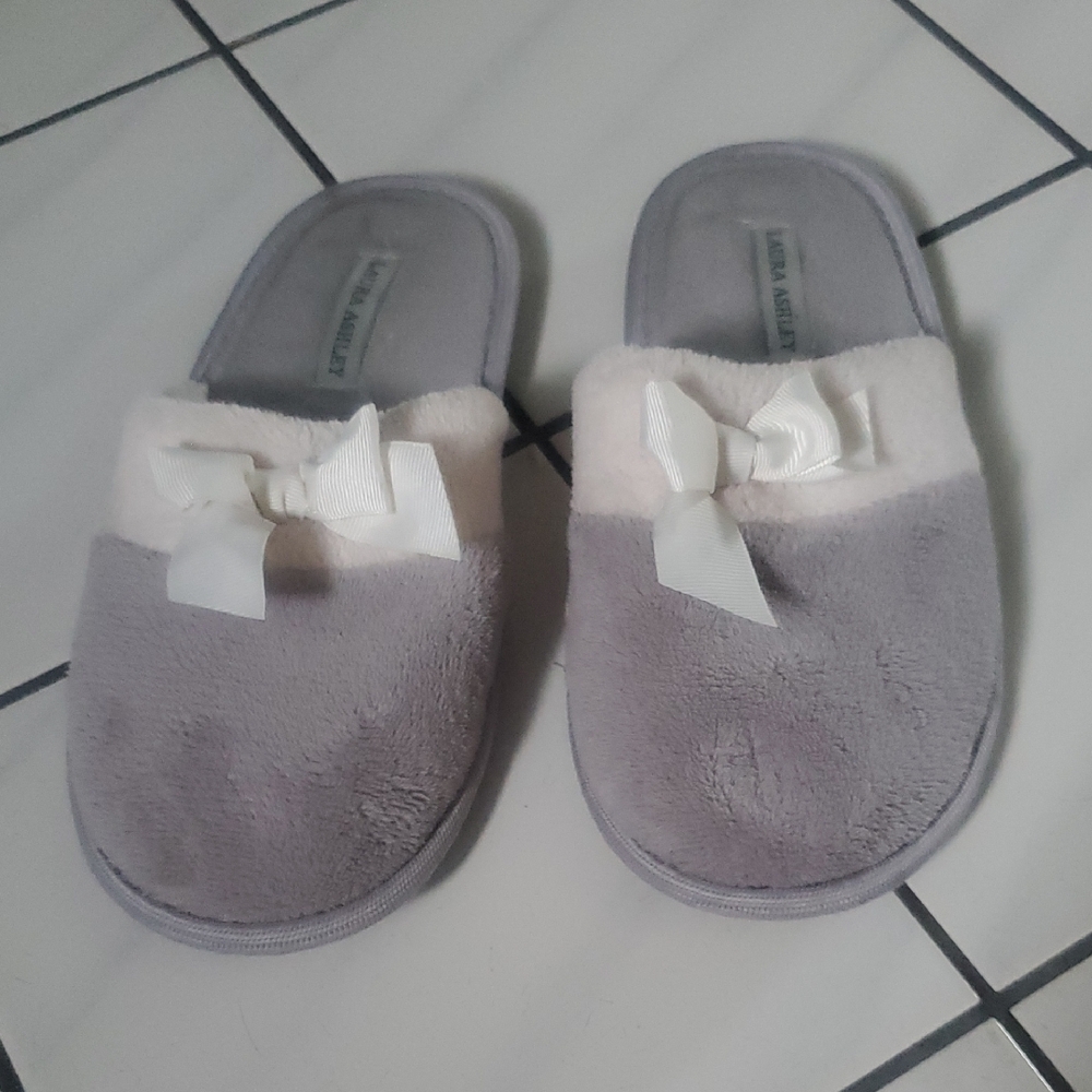 Laura Ashley Gray Cream House Slippers